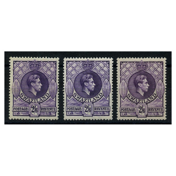 Swaziland 1938-54 2/6d All 3 types, lightly mtd mint. SG36+a+b