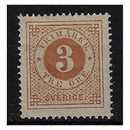 Sweden 1872-79 3ore Yellow Brown, Perf.14, fine mtd mintÃŠ large part own gum, fresh colour. SG16a