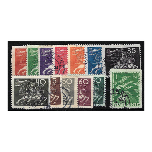 Sweden 1924 50th Anniv. UPU short set to 1K  fine cds used. SG161-73