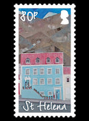 St Helena Paintings of Main St. Buildings se-tenenant 4 value strip 1/1/15