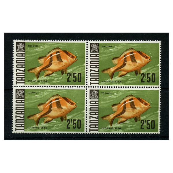 Tanzania 1972-73 2/50c Emperor Snapper, block of 4, glazed ppr, u/m. SG154a