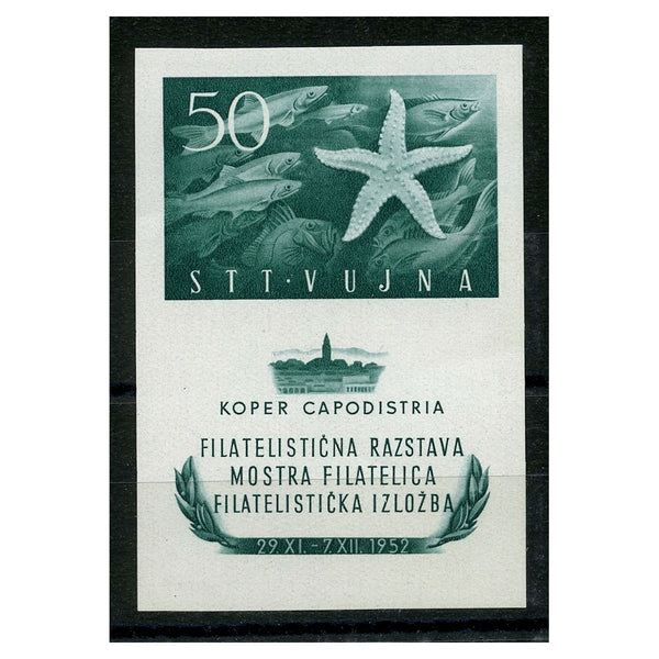 TriesteB, 1952 50d Philatelic Exhibition miniature sheet, fine lightly mtd mint. SGMSB78b