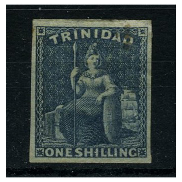 Trinidad 1859 1/- Indigo, fine mtd mint with 4 margins. SG29