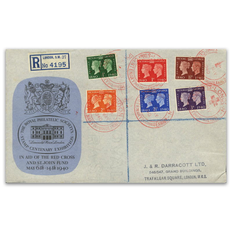 1940 Stamp Centenary, RPS Lancaster Hse (Blue version), Red Cross, London H/s_TX4005E