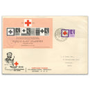 1963 Red Cross. N.E. Stampex. Repro Advert Label. 3d Red Cross with N.E.Stampex Show h/s