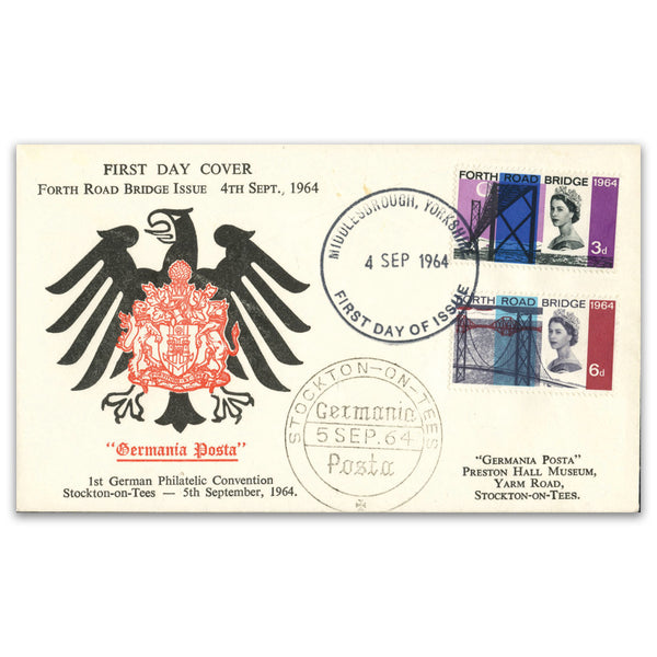 1964 Forth Bridge  Germania Posta Eagle with Red Crown. Middlesborough FDI. Stockton Germania cachet