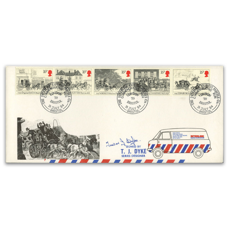 1984 Mail Coach. Hawkwood Off. - Interlink Express Parcels Co. h/s Signed Trevor Dyke