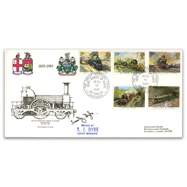 1985 Famous Trains. Hawkwood Off. Great Western Town, Swindon h/s Signed Trevor Dyke