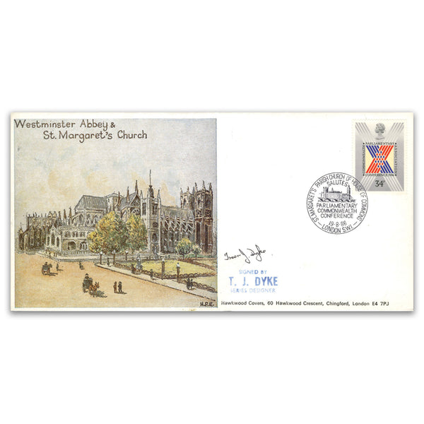 1986 Parliament. Hawkwood Off. St. Margarets Parish Church,SW1 h/s. Signed Trevor Dyke
