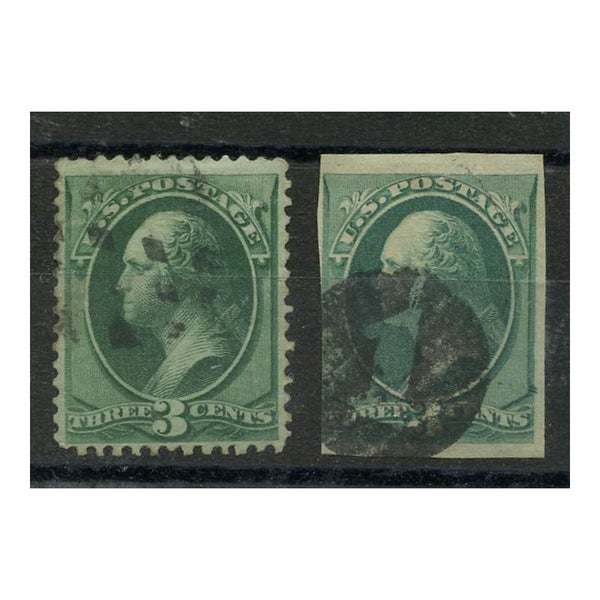 USA 1873 3c Bluish-green, 3 margin imperf single, used, normal provided for comparison. SG160+b