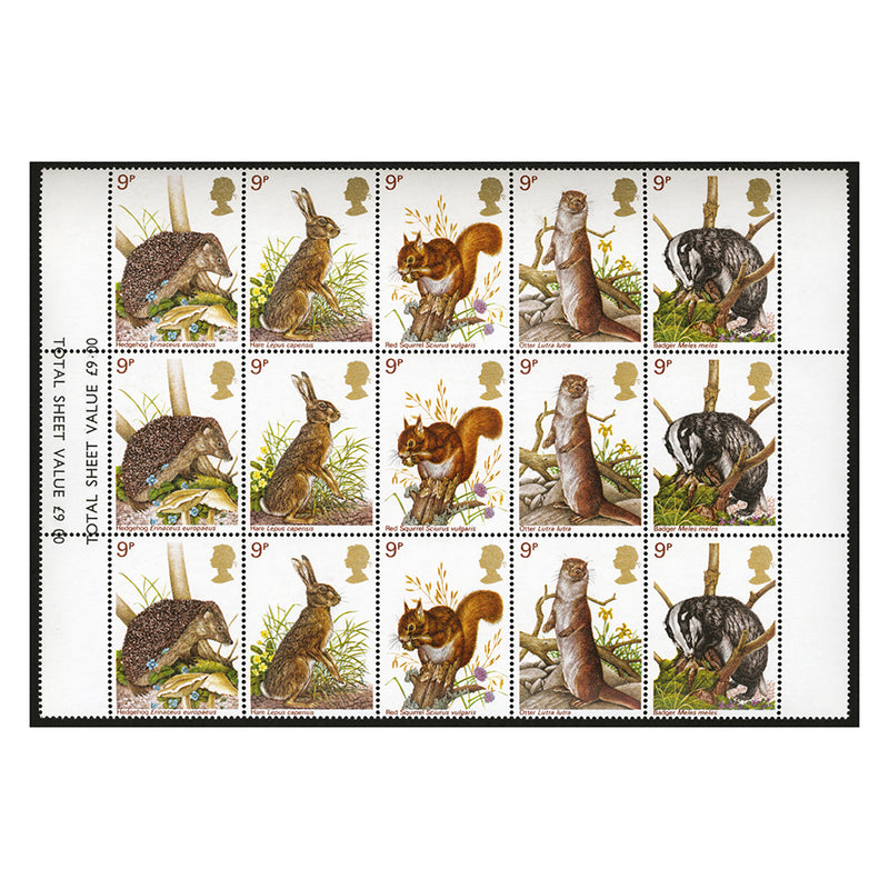 SG 1039-43 1977 British Wildlife Se-tenant Block Miscut Sheet_V1039