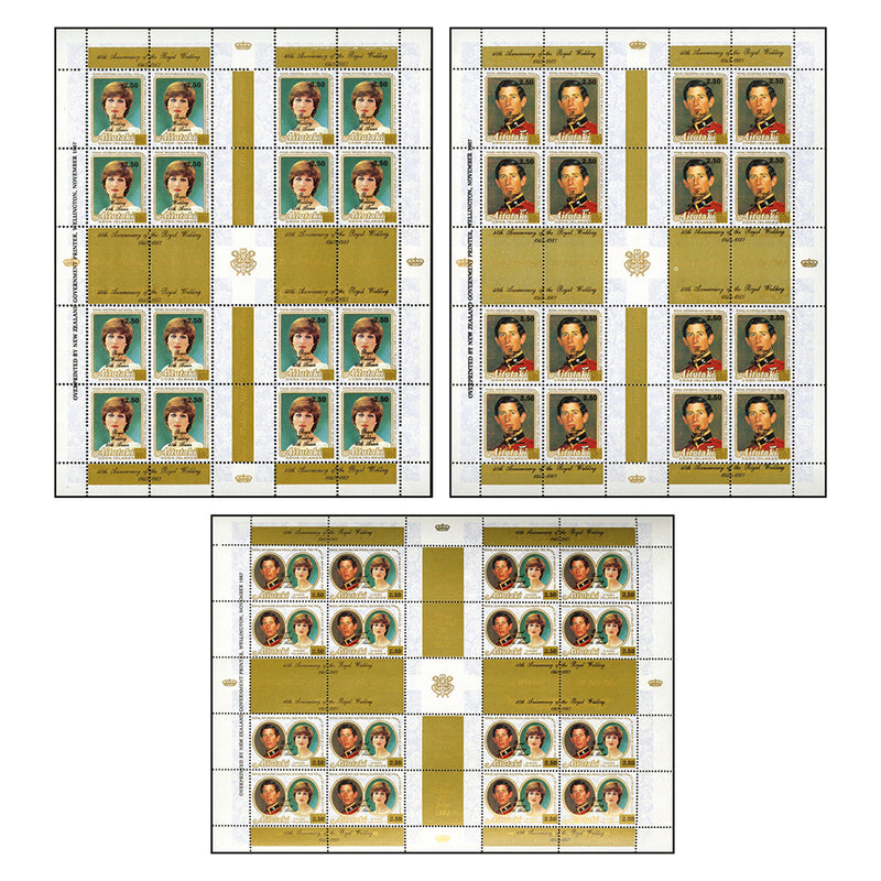 Aitutaki 1987  Royal Ruby Wedding 3v in  3 UNCUT SHEETS OF 16. U/M  SG572-74_VAIT572-74