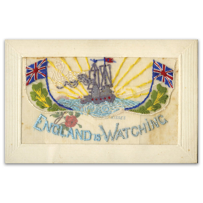 WWI Embroidered Postcard - England is Watching
