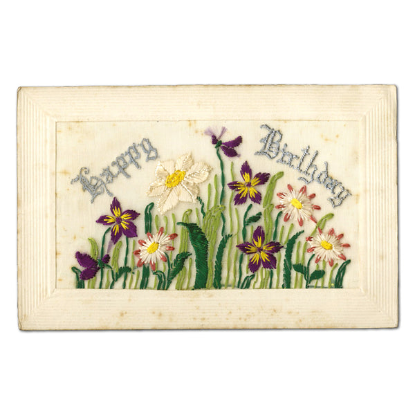 WWI Embroidered Postcard - Anniversaire