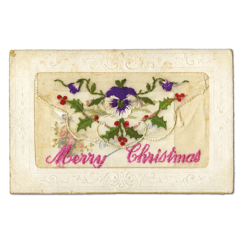 WWI Embroidered Postcard - Merry Christmas