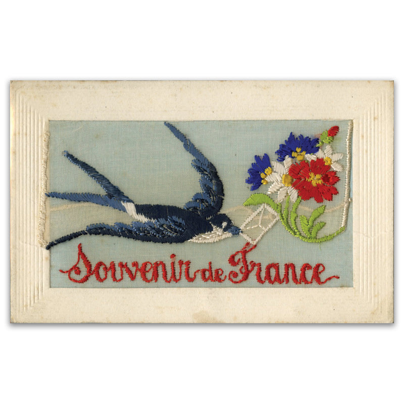 WWI embroidered postcard - Souvenir of France