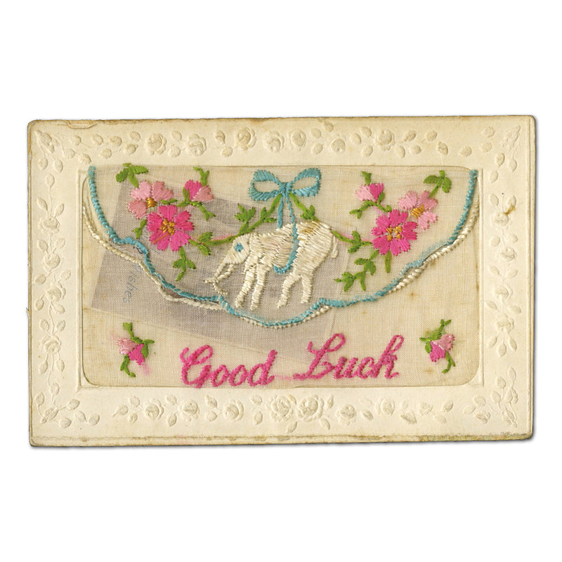 WWI Silk Postcard - Good Luck White Elephant