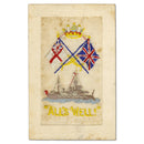 WWI Silk Postcard - "All's Well" Battleship