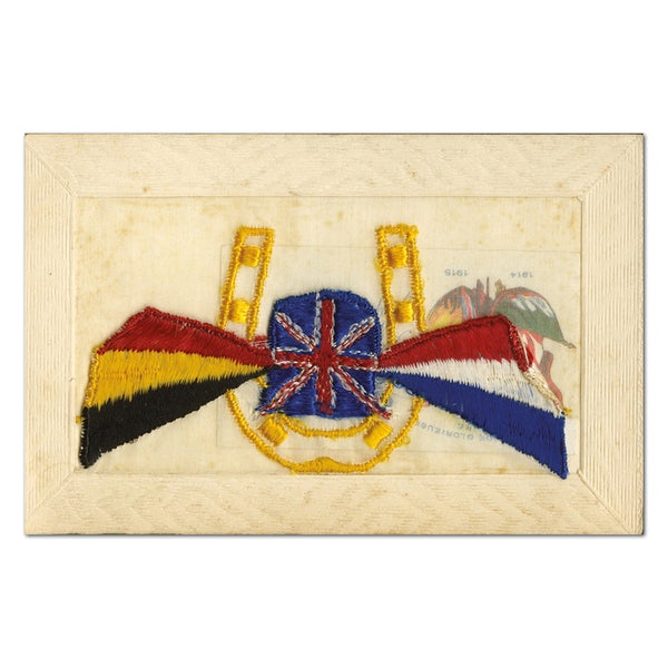 WWI Silk Postcard - Horseshoe with Flags