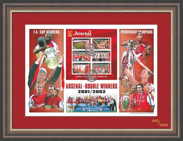 Framed Arsenal Double Winners Card - Grenada 2001/2002 AFF003