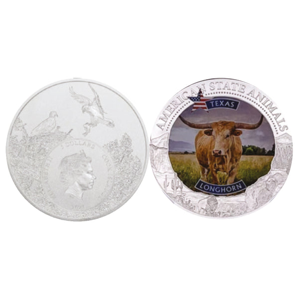 2021 Silver 1oz Cook Is. U.S. State Animal - Texas Longhorn CBN1057