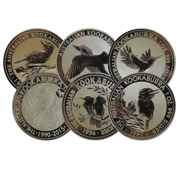 Six Australian 1oz Silver Kookaburras CBN1068