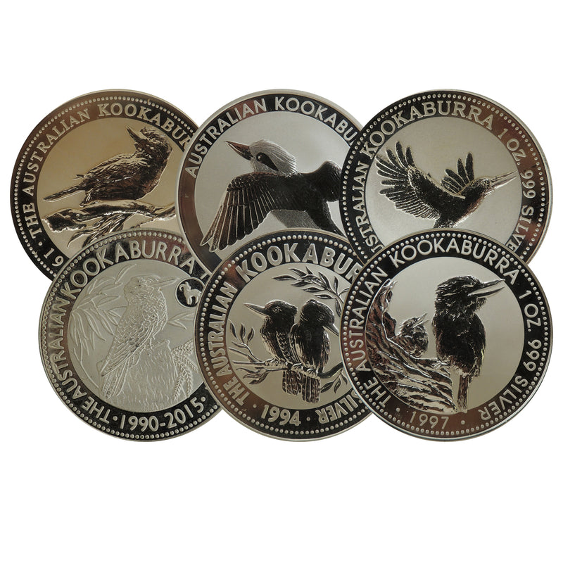 Six Australian 1oz Silver Kookaburras CBN1068
