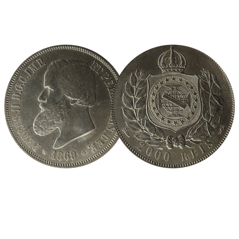 Brazil 1869 Brazil 2000 Reis silver coin CBN1085