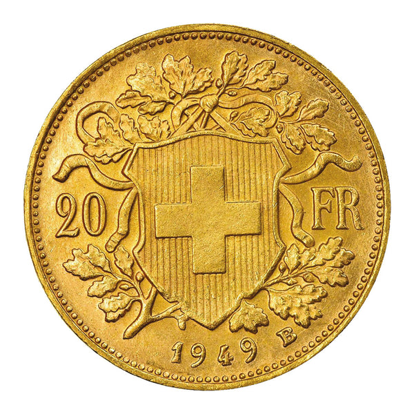 1949 Swiss Helvetica 20 franc Gold Coin CBN1094