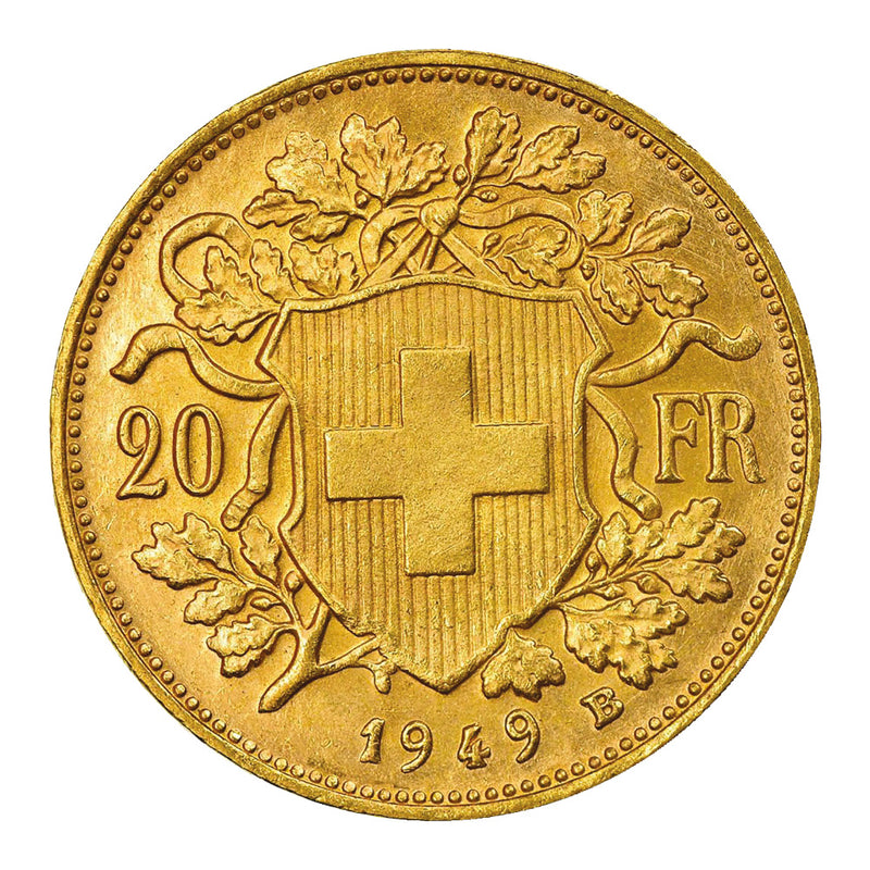 1949 Swiss Helvetica 20 franc Gold Coin CBN1094