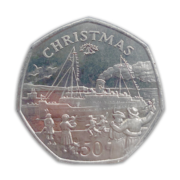 1990 IoM Lady of Man Ferry Christmas 50p coin