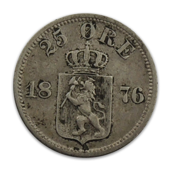 Norway 1876 .600AR 25 Ore, a 1-year type, and in very solid condition for the issue