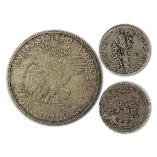 USA, trio of silvers: 1906 Barber Dime, well-struck 1918D Mercury Dime & silver 1971S Ike dollar