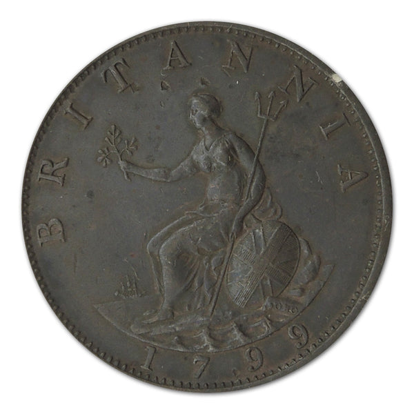 UK 1799 1/2d, 5 gunport variety, solid example with only minor, even wear, and a deep mahogany patin