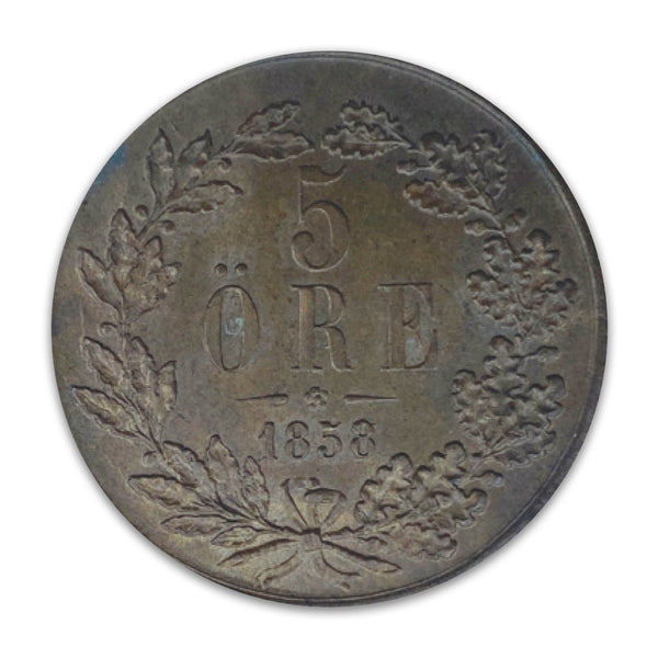 Sweden 1858 5ore coin,