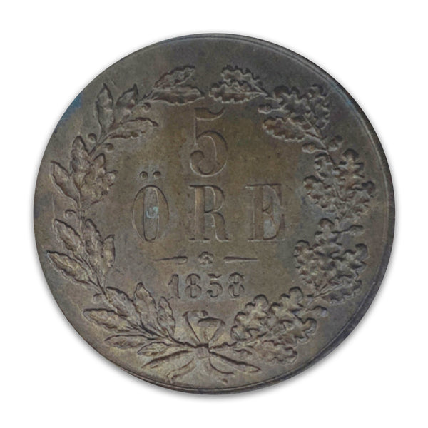 Sweden 1858 5ore coin,