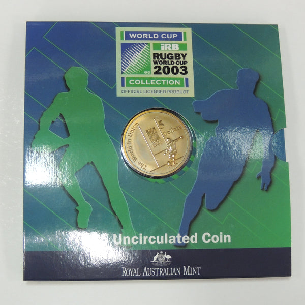 2003 AUS Rugby World Cup Presentation Card $5 Uncirculated Coin CBN255