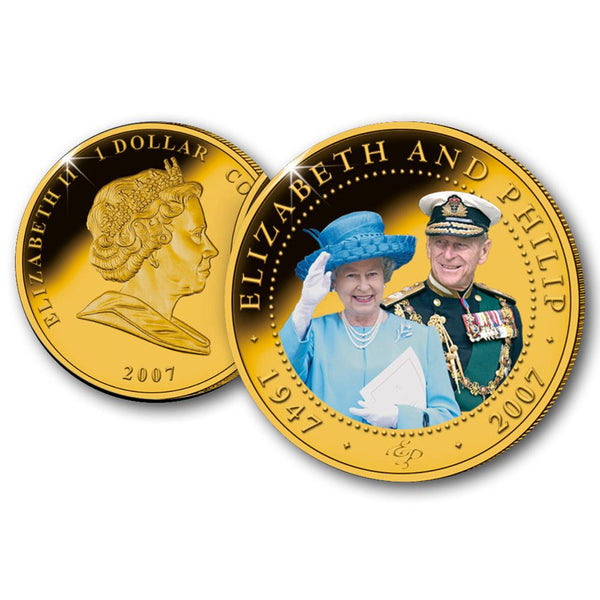 Elizabeth II and Philip Portrait 24ct Gold-Plated Diamond Wedding Photographic Coin CBN497