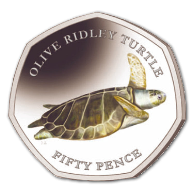 2019 B.I.O.T Olive Ridley Turtle colourised 50p coin