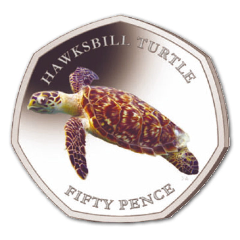 2019 B.I.O.T Hawksbill Turtle colourised 50p coin
