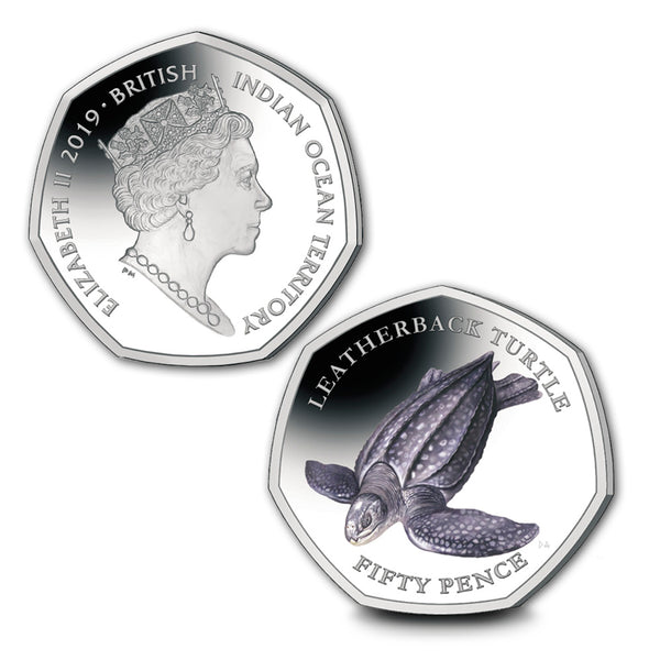 2019 B.I.O.T Leatherback Turtle colourised 50p coin CBN928C