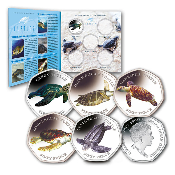 2019 B.I.O.T Set of 5 Turtle 50p Coins