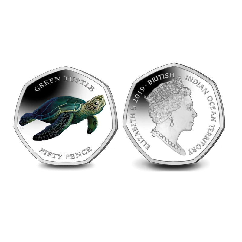 2019 B.I.O.T Green Turtle colourised 50p coin Limited Ed CBN928