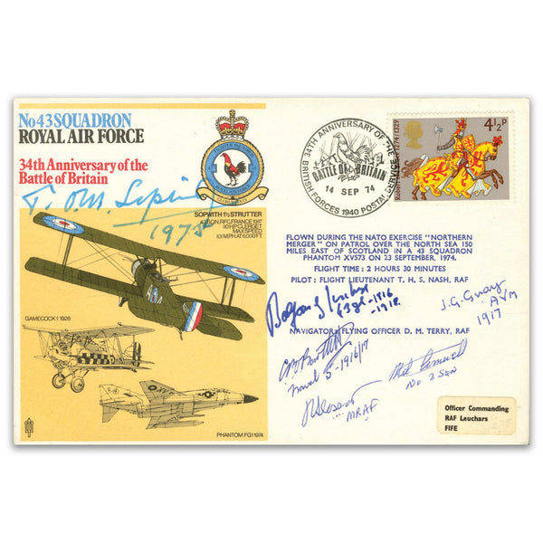 1974 RAF No43 Sqn. Signed Sopwith, Gray, Slessor & 2 Others
