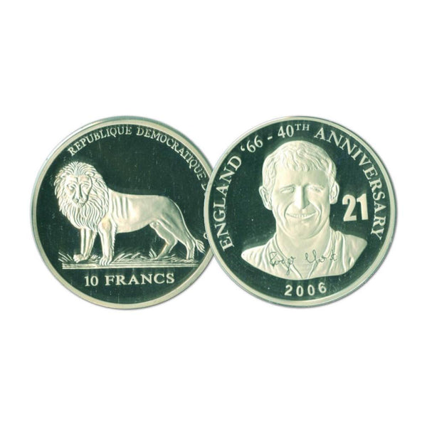 2006 10 Francs Silver Congo Coin - World Cup Anniversary - Roger Hunt No. 21 COL14808