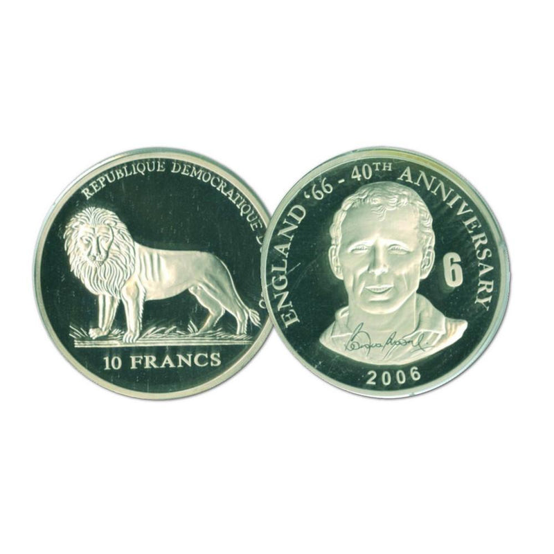 2006 10 Francs Silver Congo Coin - World Cup Anniversary - Bobby Moore No. 6 COL14809
