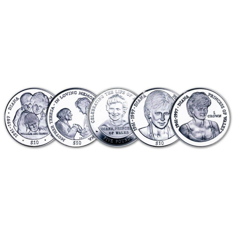 Princess Diana Commemorative Sterling Silver 5 Coin Set CXC0030