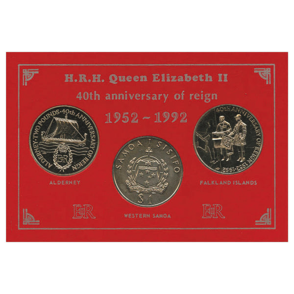 1992 HRH Queen Elizabeth II 40th Anniversary of Reign 3 Coin Set CXC0210