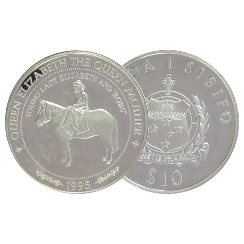 1994 Samoa Queen Mother Horseback silver $10 Coin