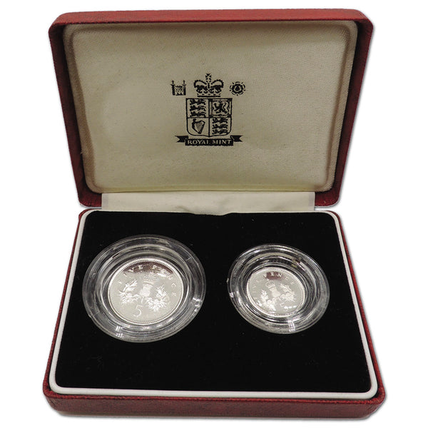 1990 Royal Mint Silver Proof Piedfort Pair 5p coins